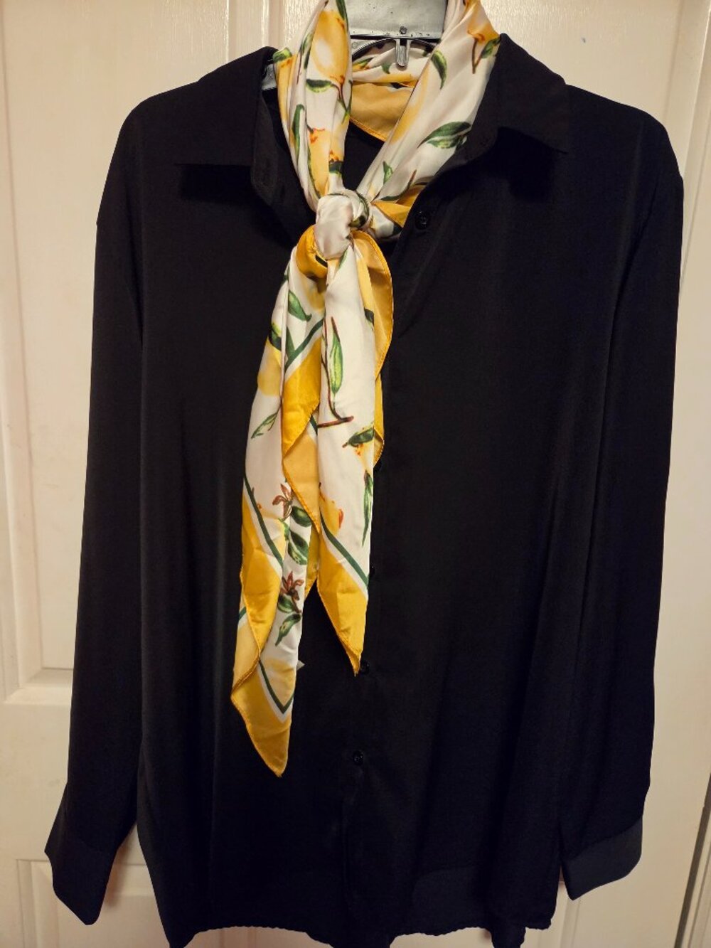 2XL Black long Sleeve Blouse with Scarf.